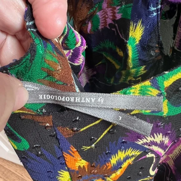 Anthropologie Abstract Bird Print Slip Dress Size L - Picture 6 of 8
